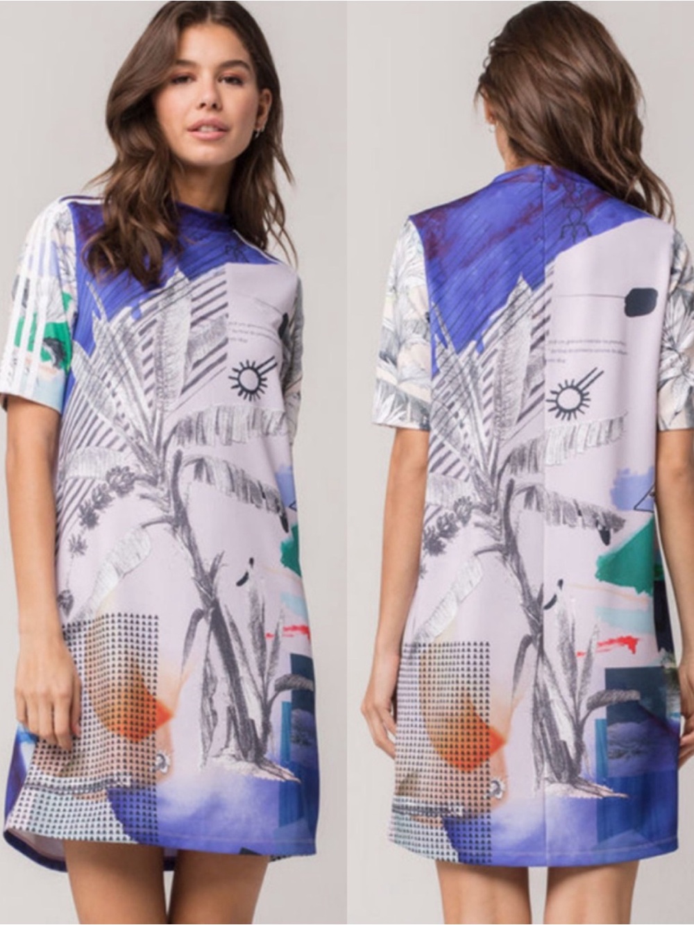 Adidas Originals X Farm Rio Brazilian Street Graphic Mock-Neck Dress Printed